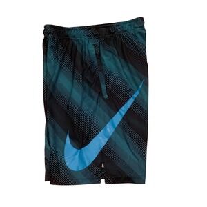 Nike Dri-FIT Basketball Shorts Mens Medium Teal Black Wavy Graphic Swoosh Logo
